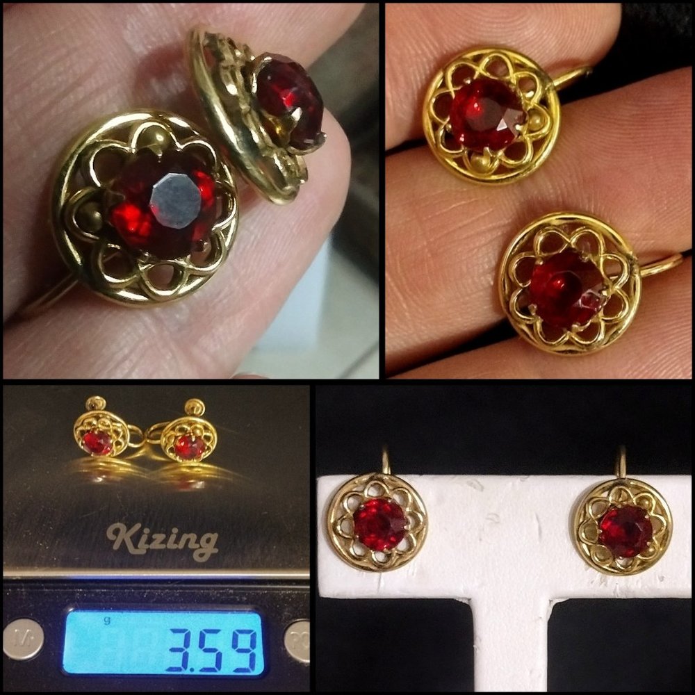 Antique  10k gold filled with garnet screw back clip on earrings